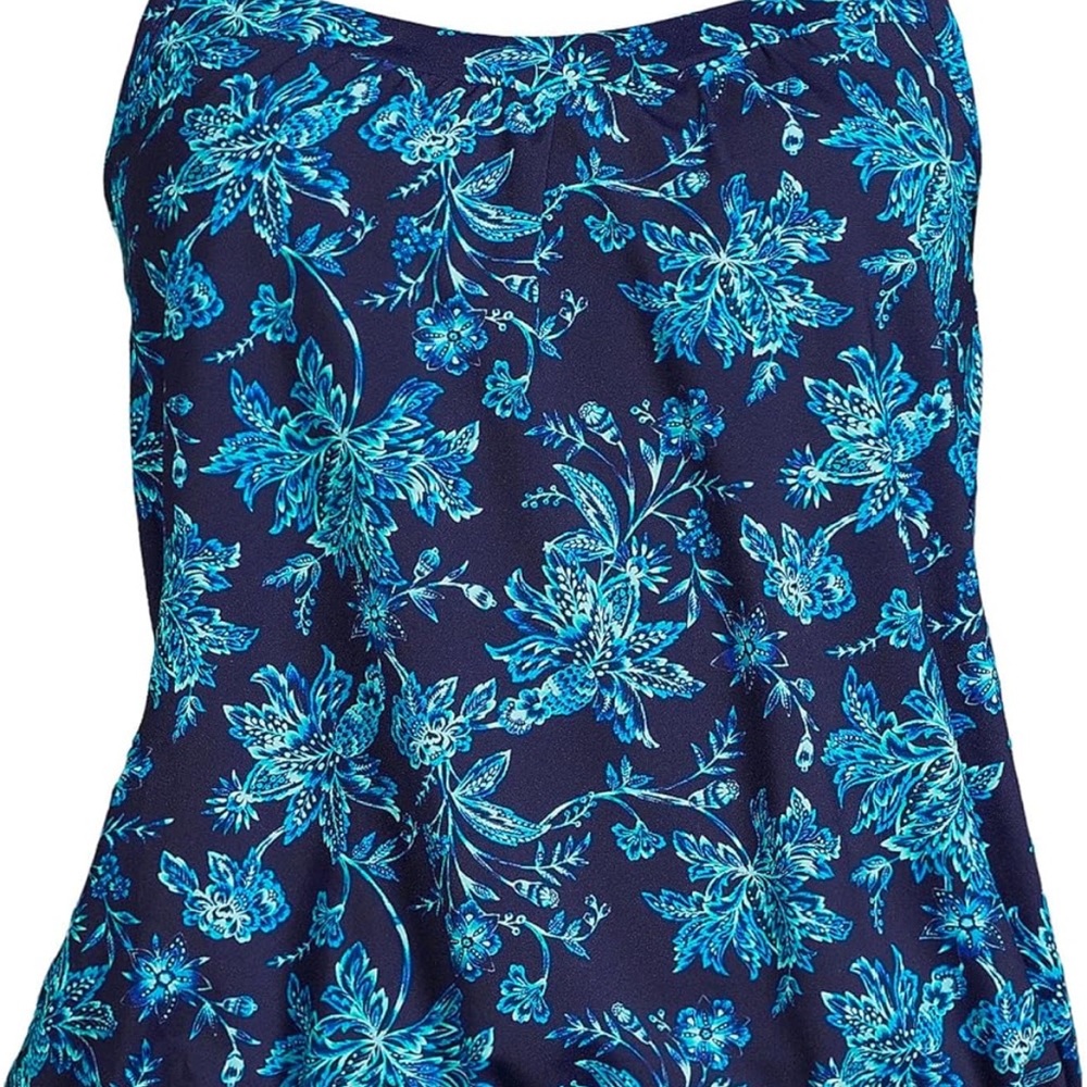 Lands End Deep Sea Navy Jacobean Blouson Swim Top Size 10 - Picture 4 of 7